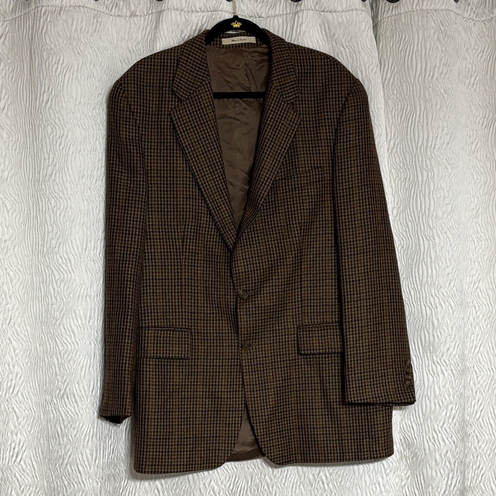 Hickey Freeman Wool Boardroom Collection Brown Check Blazer-Size 42T